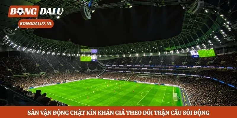 Sân vận động chật kín khán giả theo dõi trận cầu sôi động